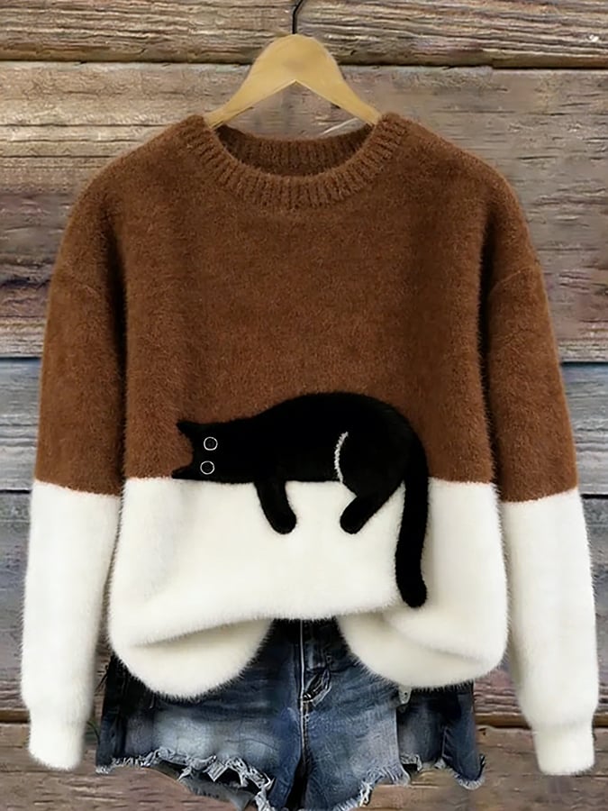 Aiste - Maglione Casual Con Grafica Gatto
