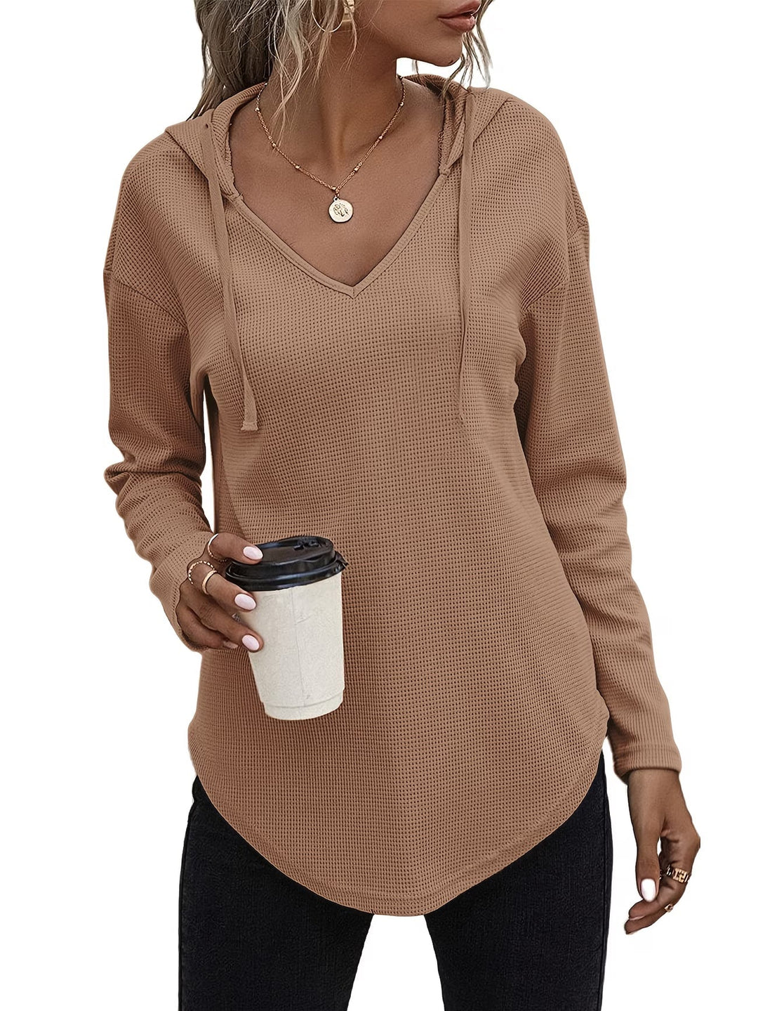 Seonie - Felpa Con Cappuccio a Maniche Lunghe E Scollo a V