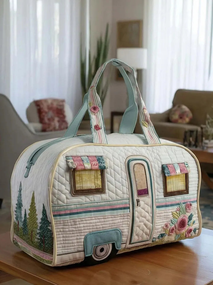 RetroBloom - Borsa da Viaggio Trapuntata Con Stampa Vintage di Camper