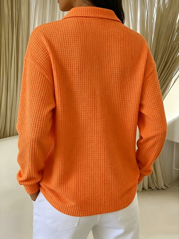 Nastya - Elegante Camicia Con Colletto Polo a Trama a Nido D'ape
