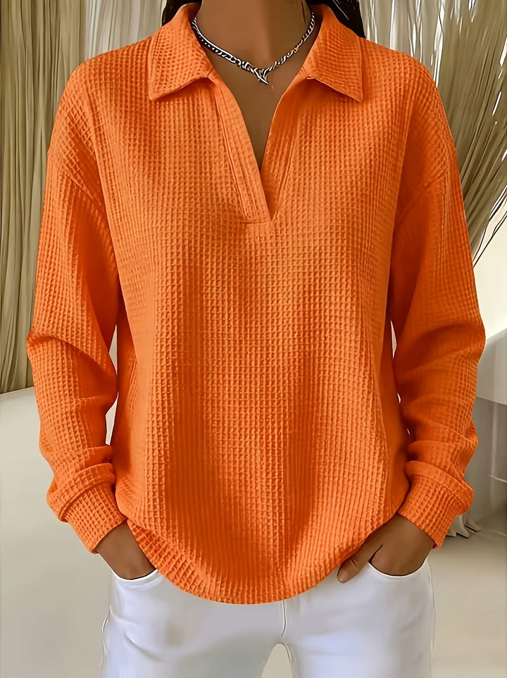 Nastya - Elegante Camicia Con Colletto Polo a Trama a Nido D'ape