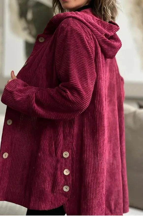 Tezila - Elegante Cappotto in Velluto a Coste Con Cappuccio