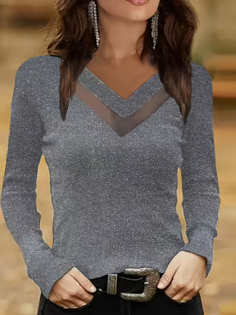 Mesha - Maglia a Maniche Lunghe Con Scollo a V E Inserti in Rete