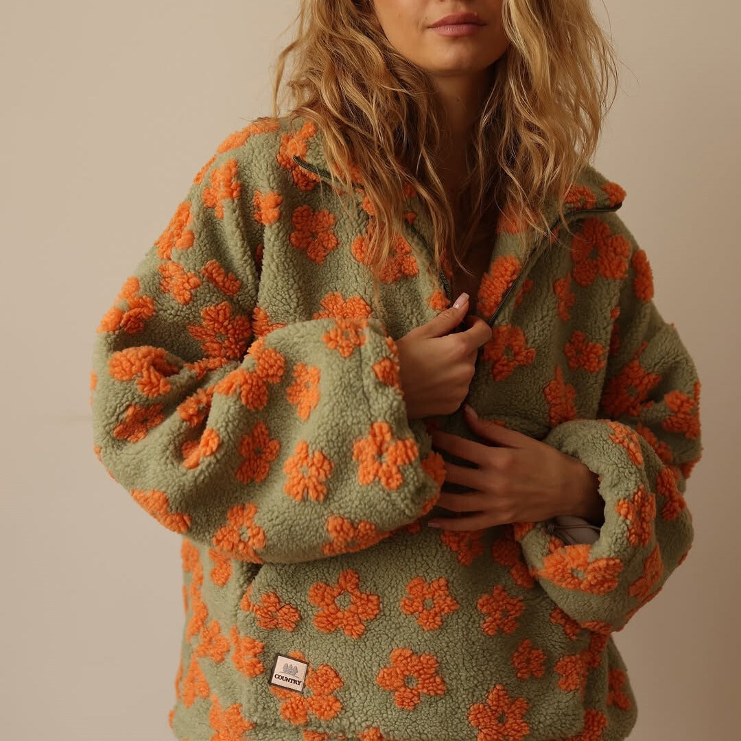 Yzella - Maglione in Pile con Stampa Floreale