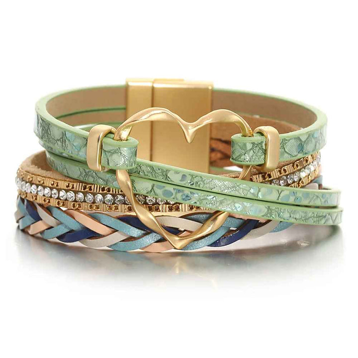 Reyn - Bracciale in Pelle a Strati Con Ciondolo a Forma Di Cuore
