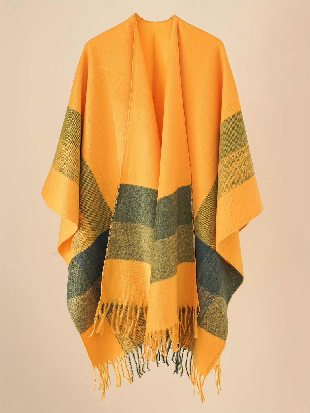 Kyrine - Poncho Scialle Con Frange E Motivo Geometrico