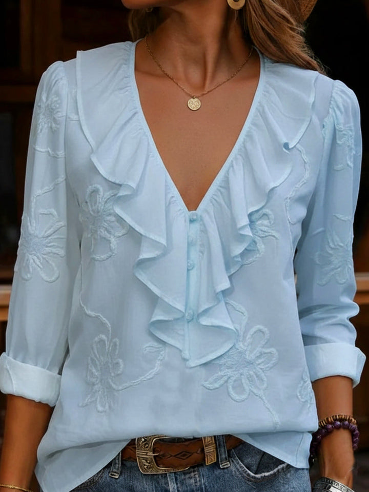 Celestine - Camicia Vintage a Fiori Con Scollo a V