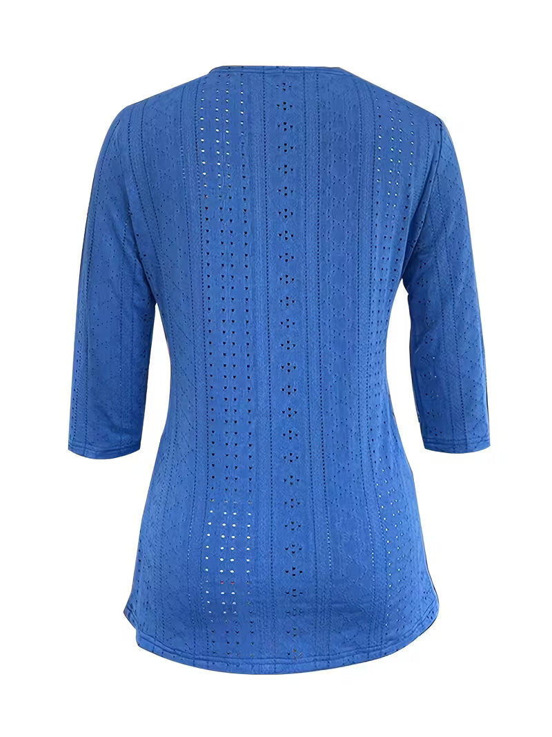 Leyana - Top Con Decorazioni in Pizzo a Contrasto E Bottoni