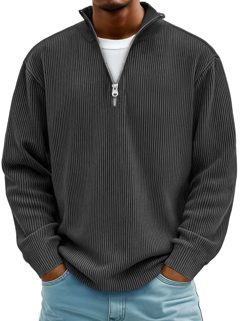 Trestan - Maglione a Maniche Lunghe con Zip a un Quarto e Lavorazione a Coste