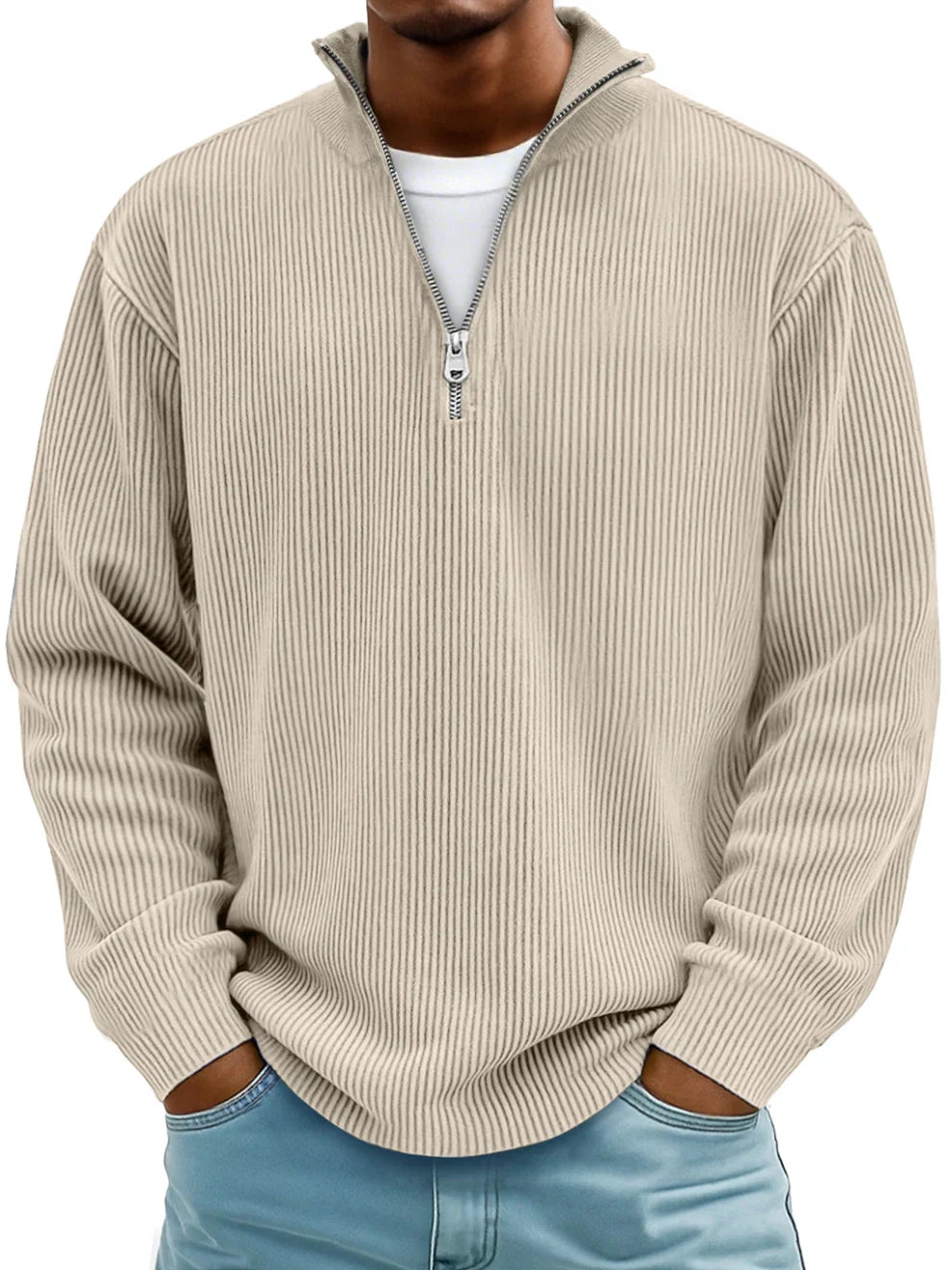 Trestan - Maglione a Maniche Lunghe con Zip a un Quarto e Lavorazione a Coste