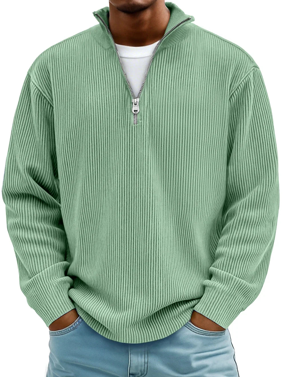 Trestan - Maglione a Maniche Lunghe con Zip a un Quarto e Lavorazione a Coste