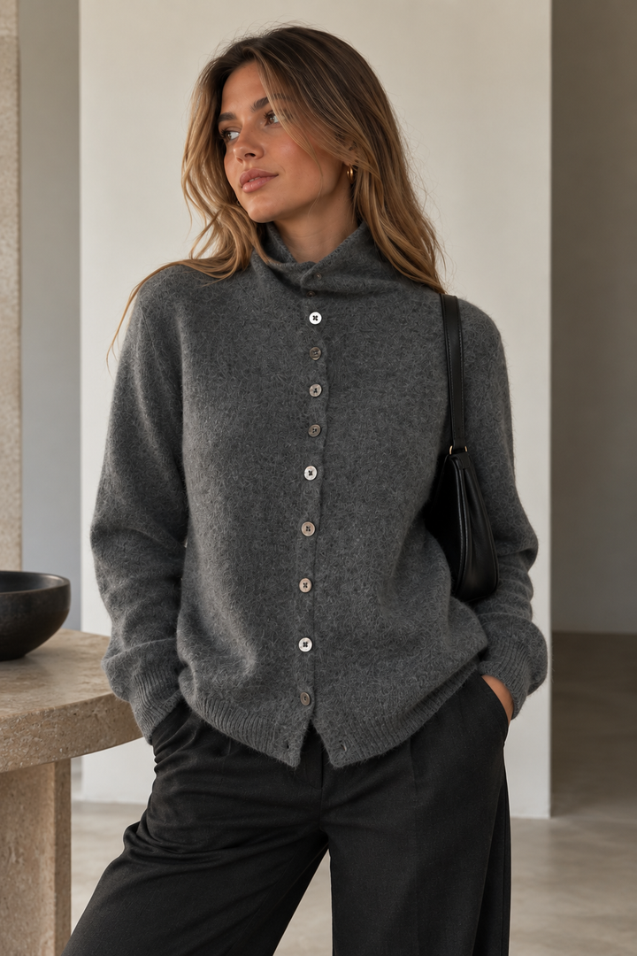 Larona - Cardigan in Maglia Con Chiusura Frontale a Più Bottoni