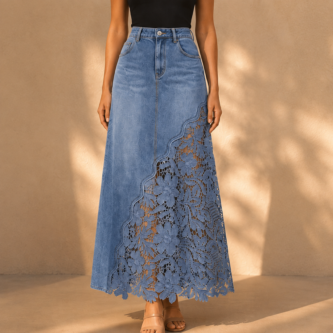 Khaingan - Gonna Lunga in Denim Con Pizzo
