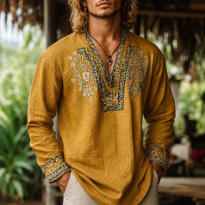 Tayson - Camicia Estiva Ricamata in Stile Bohémien