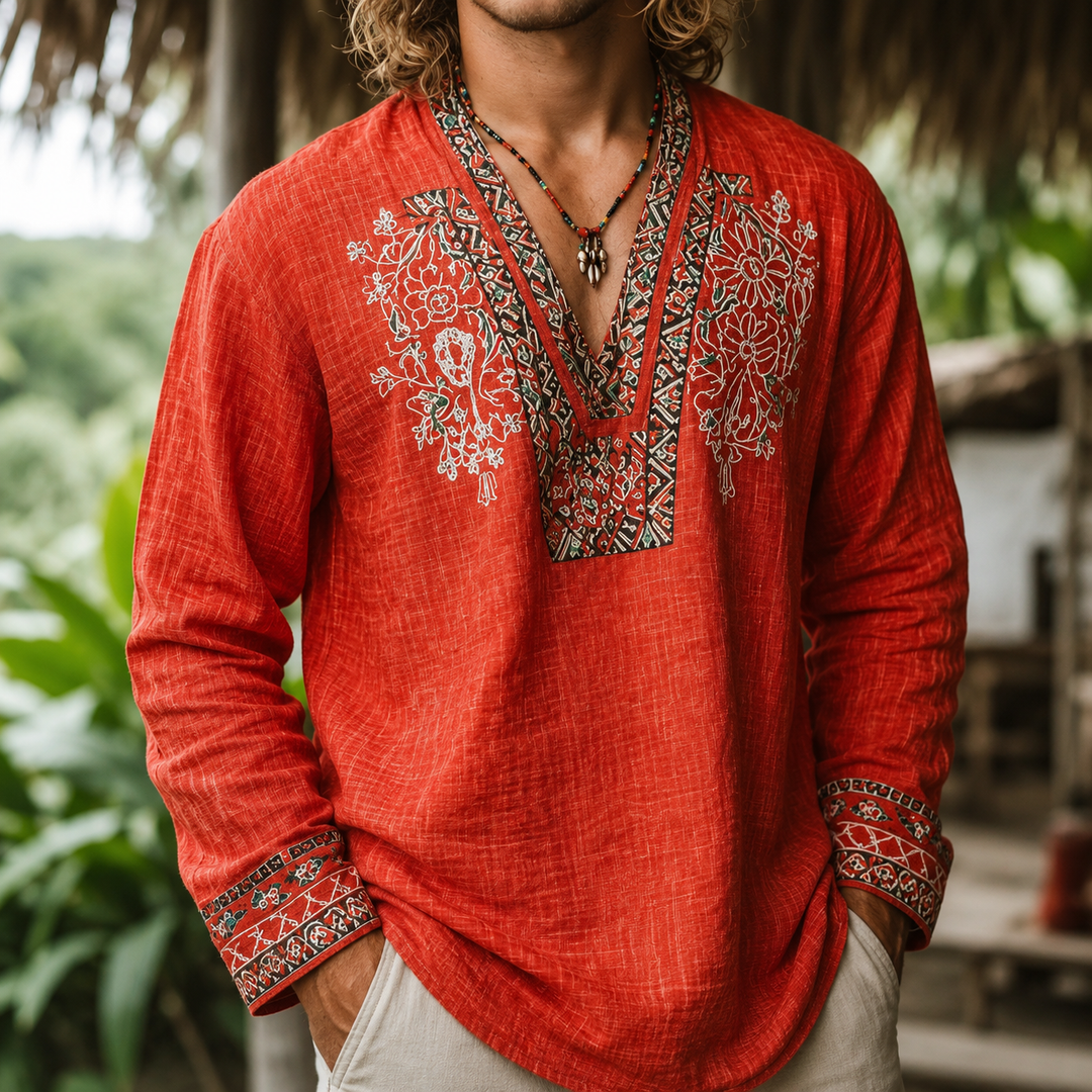Tayson - Camicia Estiva Ricamata in Stile Bohémien