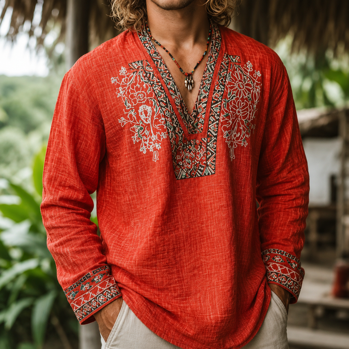 Tayson - Camicia Estiva Ricamata in Stile Bohémien