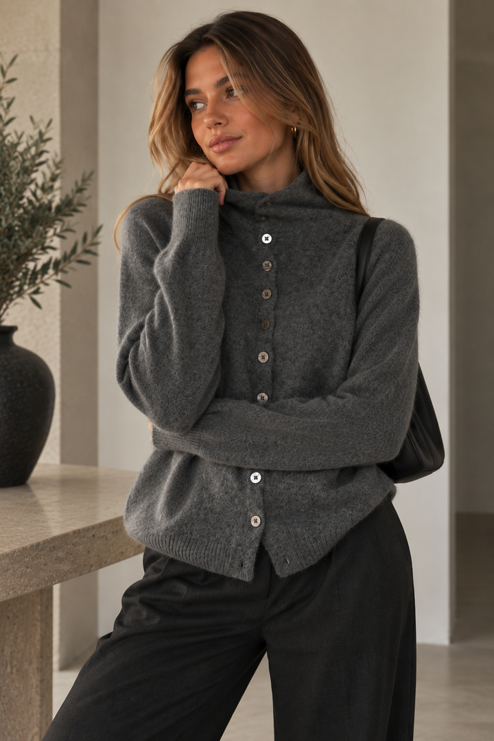 Larona - Cardigan in Maglia Con Chiusura Frontale a Più Bottoni