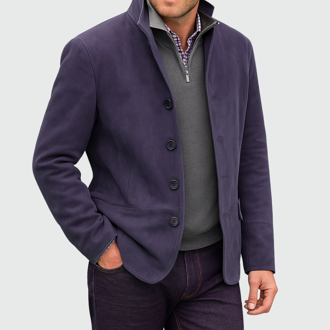 Ferdinando - Blazer Classico In Pelle Scamosciata Con Bottoni