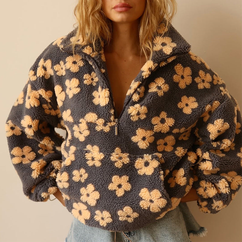 Yzella - Maglione in Pile con Stampa Floreale
