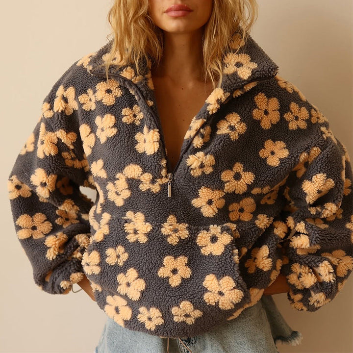Yzella - Maglione in Pile con Stampa Floreale