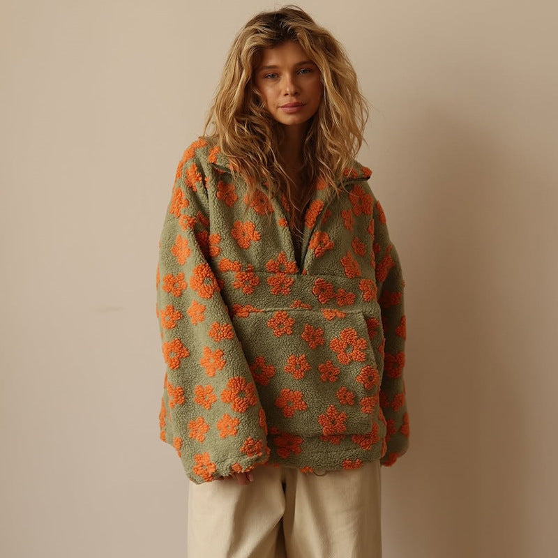 Yzella - Maglione in Pile con Stampa Floreale