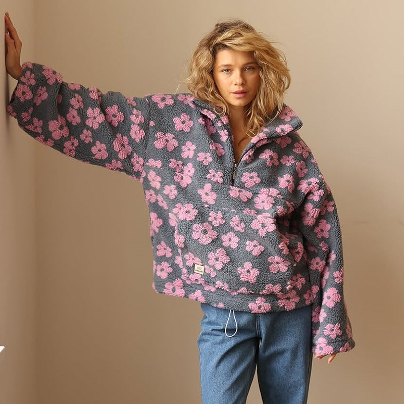 Yzella - Maglione in Pile con Stampa Floreale