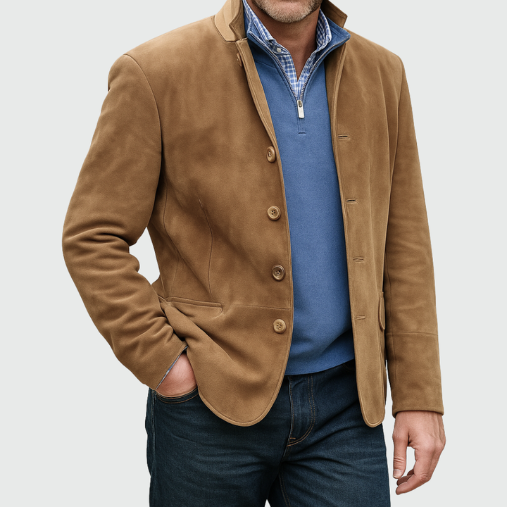 Ferdinando - Blazer Classico In Pelle Scamosciata Con Bottoni