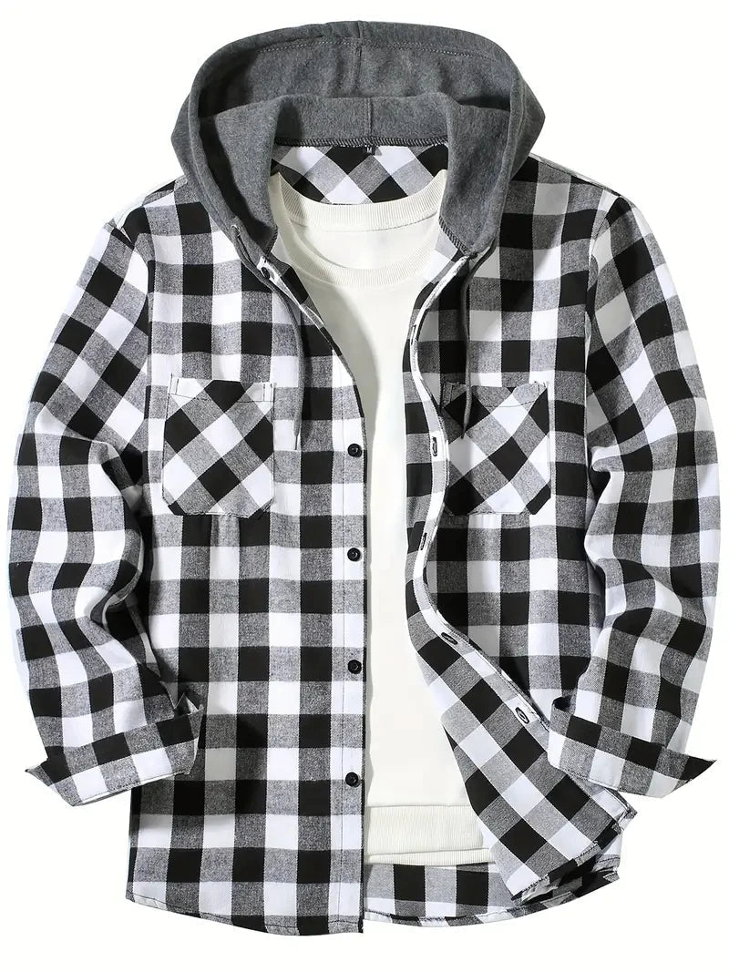 Ronildo - Camicia a Quadri Con Maniche Lunghe Cappuccio e Bottoni