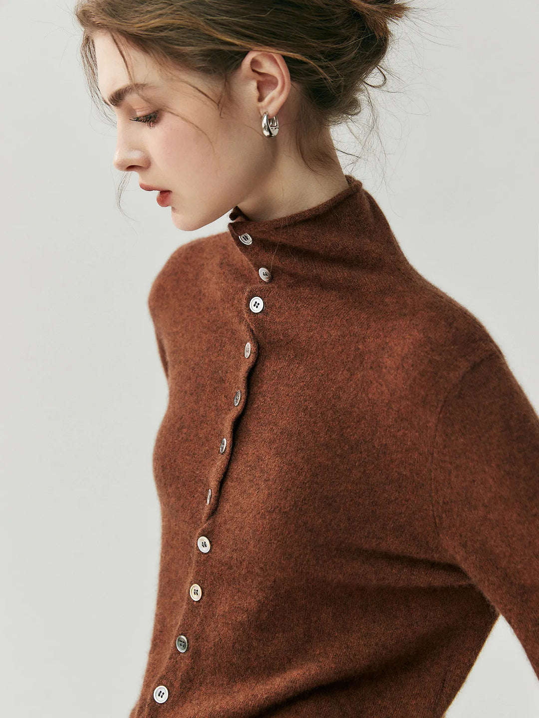 Areum - Cardigan in Cashmere a Maniche Lunghe Con Bottoni