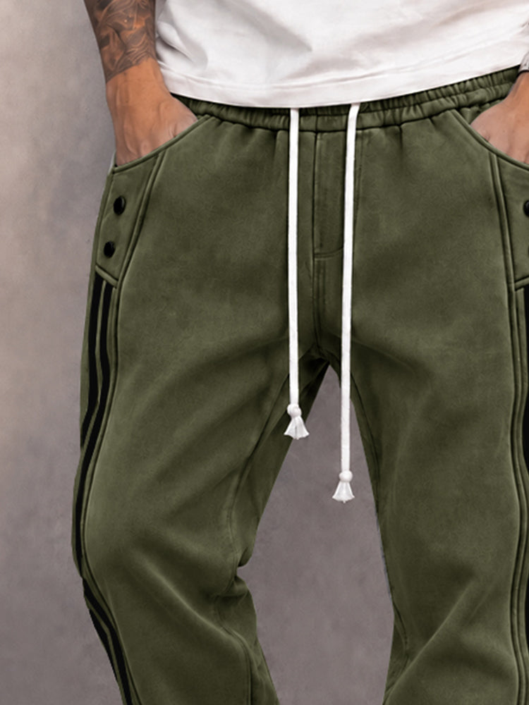 Danley - Pantaloni Jogger Casual in Finta Pelle Scamosciata Con Striscia Laterale
