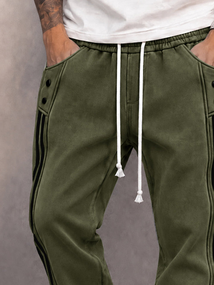 Danley - Pantaloni Jogger Casual in Finta Pelle Scamosciata Con Striscia Laterale