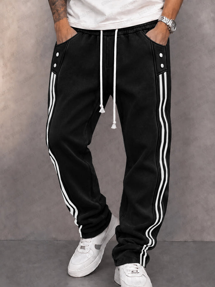 Danley - Pantaloni Jogger Casual in Finta Pelle Scamosciata Con Striscia Laterale