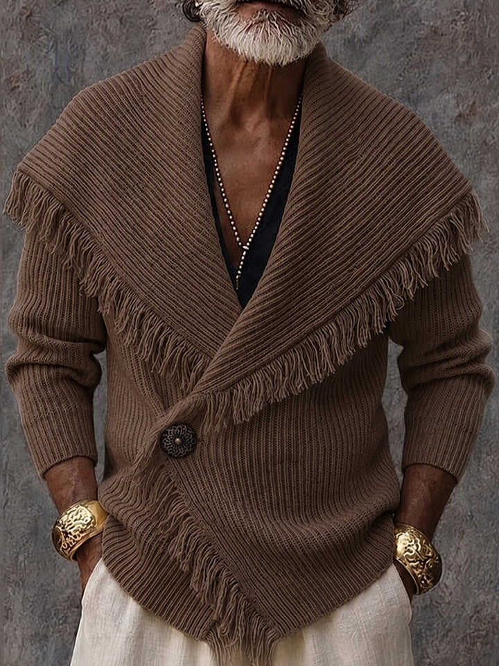 Olson - Cardigan in Maglia Con Collo a Scialle E Rifiniture Con Frange Alla Moda