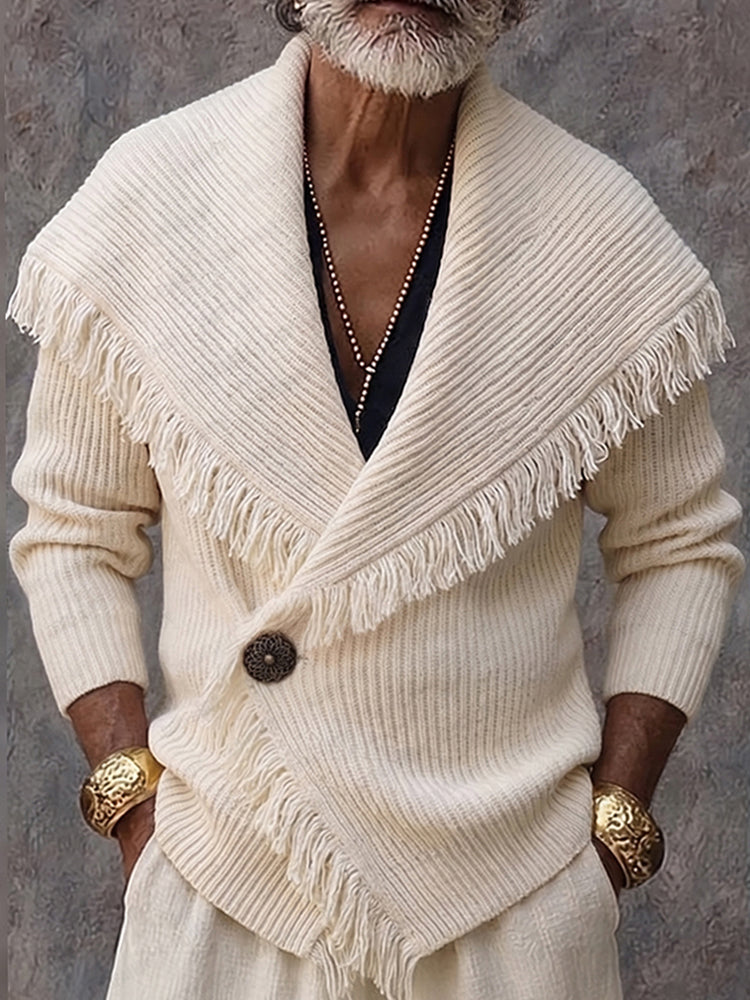 Olson - Cardigan in Maglia Con Collo a Scialle E Rifiniture Con Frange Alla Moda