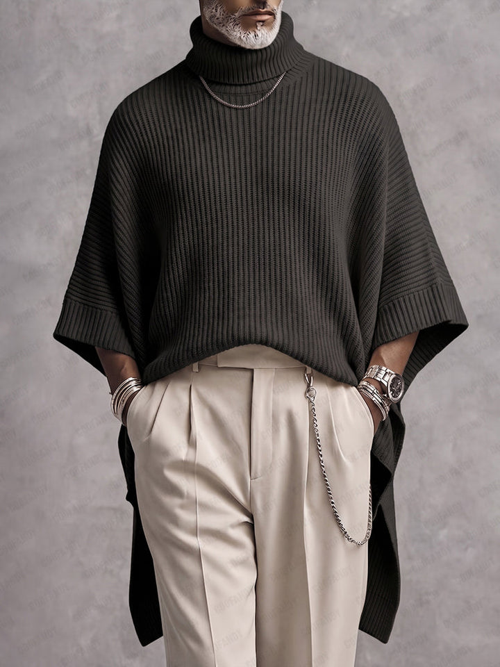 Joash - Maglione Poncho a Collo Alto a Coste Oversize