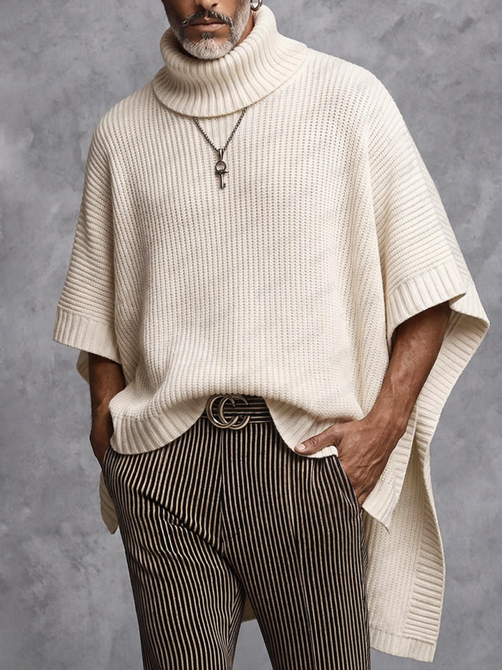 Joash - Maglione Poncho a Collo Alto a Coste Oversize