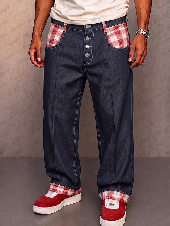 Klymz - Pantaloni in Finto Denim Con Inserti a Contrasto