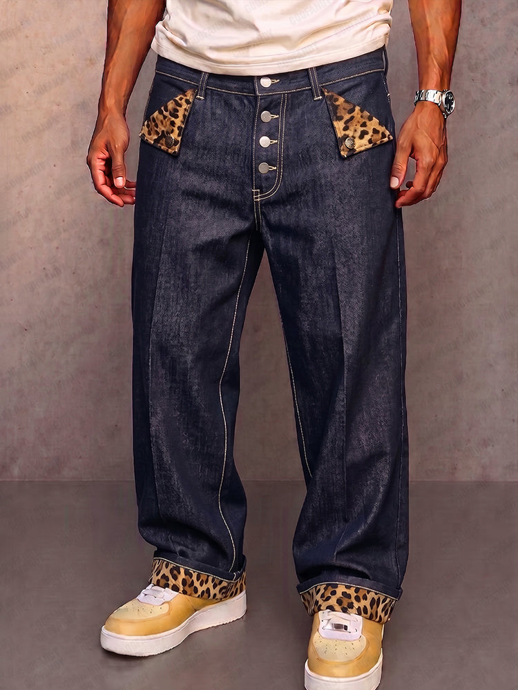 Klymz - Pantaloni in Finto Denim Con Inserti a Contrasto