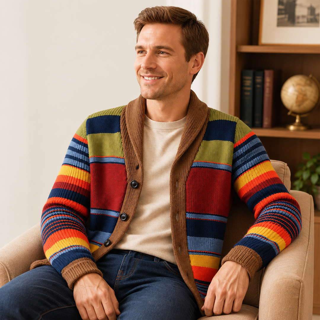 Tyrique - Cardigan in Maglia Con Collo a Scialle a Righe