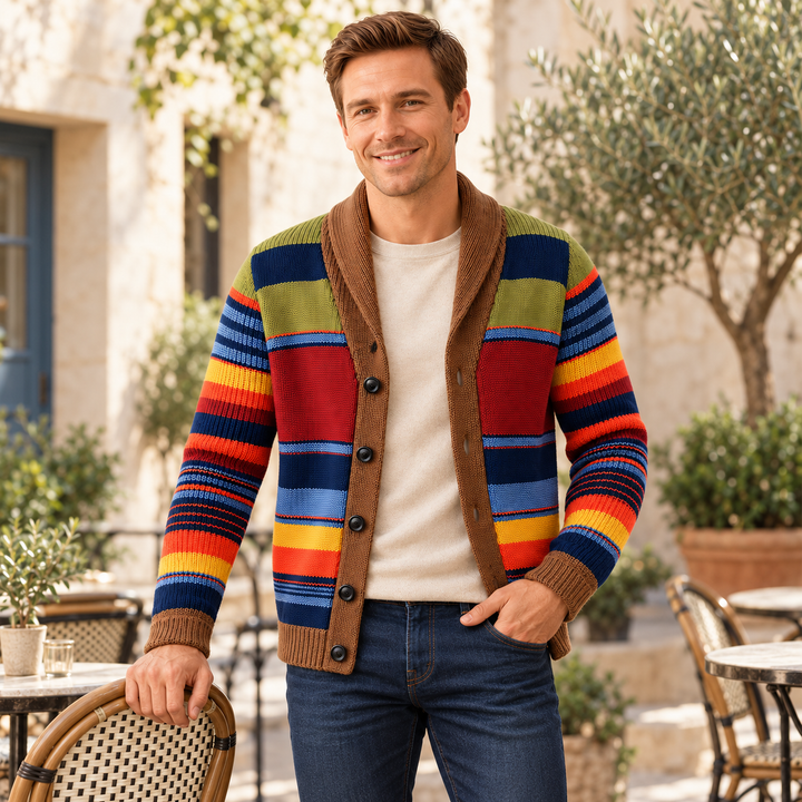Tyrique - Cardigan in Maglia Con Collo a Scialle a Righe
