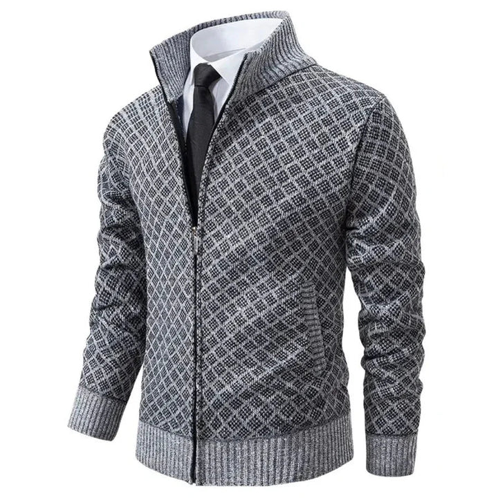 Klarik - Cardigan in Maglia Con Motivo a Rombi E ZIP Integrale