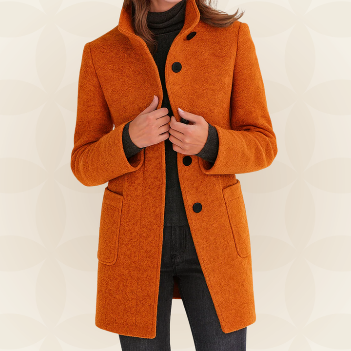 Joclyne - Cappotto Lungo Con Colletto Alto Abbottonato e Tasche