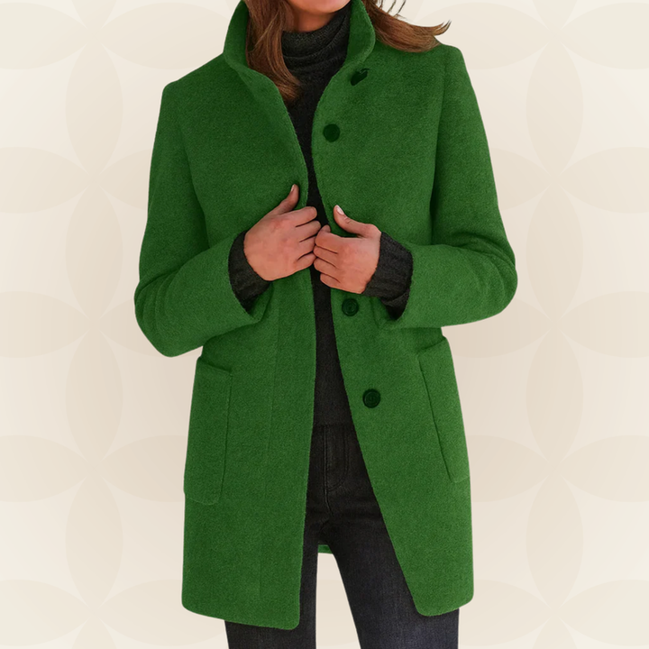 Joclyne - Cappotto Lungo Con Colletto Alto Abbottonato e Tasche