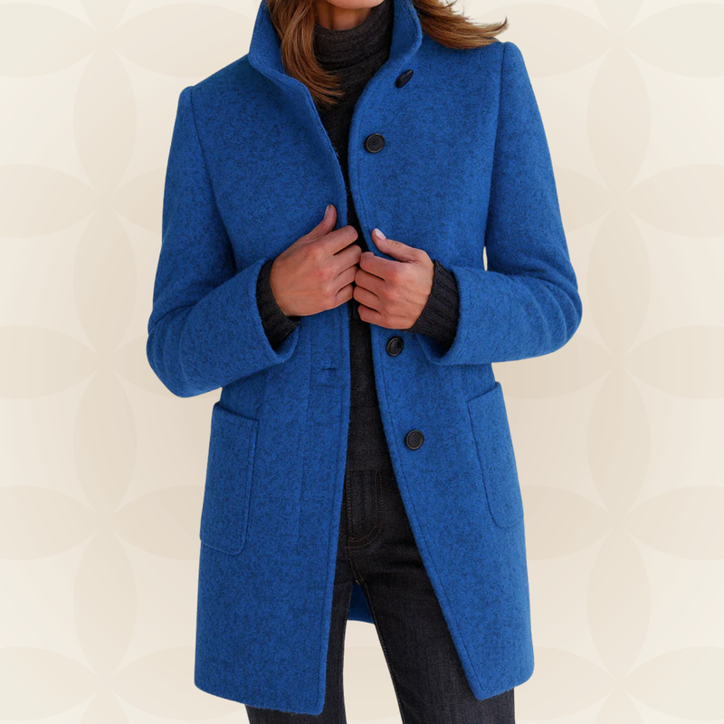 Joclyne - Cappotto Lungo Con Colletto Alto Abbottonato e Tasche