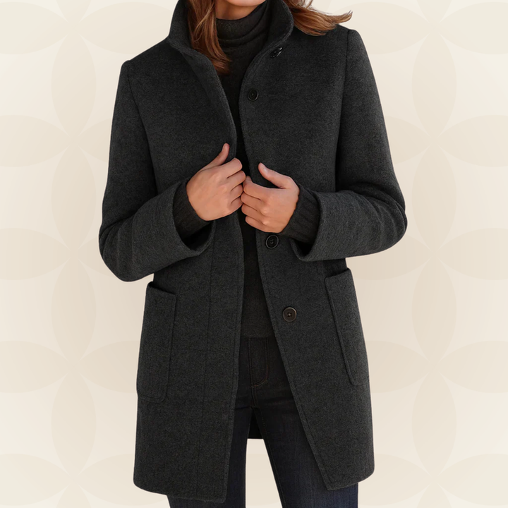 Joclyne - Cappotto Lungo Con Colletto Alto Abbottonato e Tasche