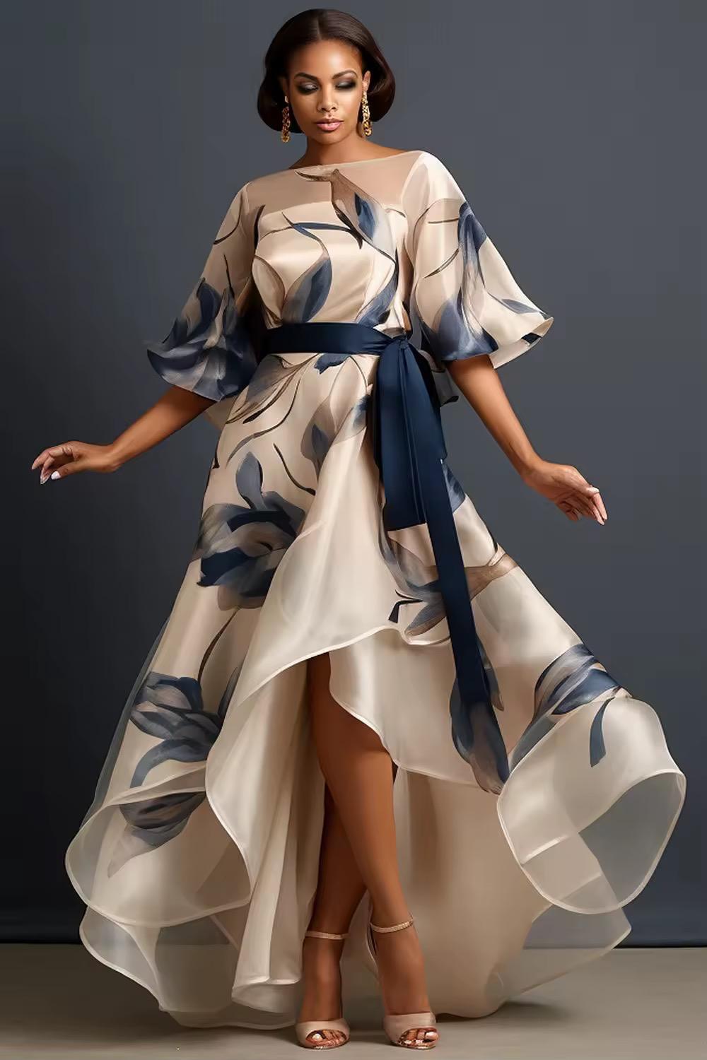 Lunara - Abito lungo in chiffon con stampa floreale fluida