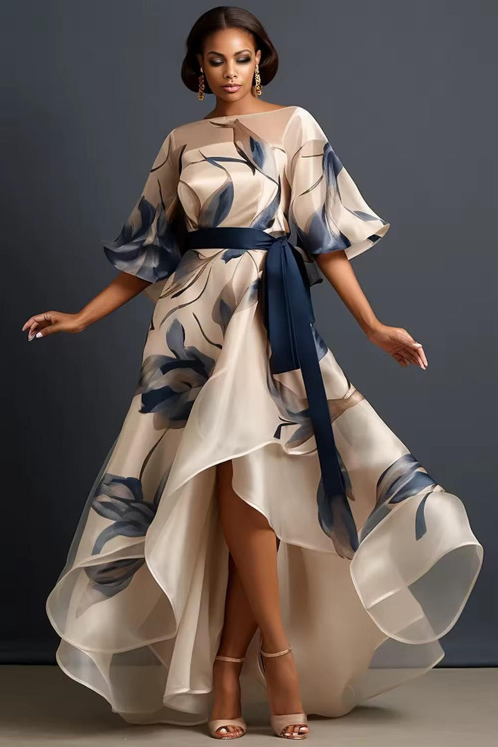 Lunara - Abito lungo in chiffon con stampa floreale fluida