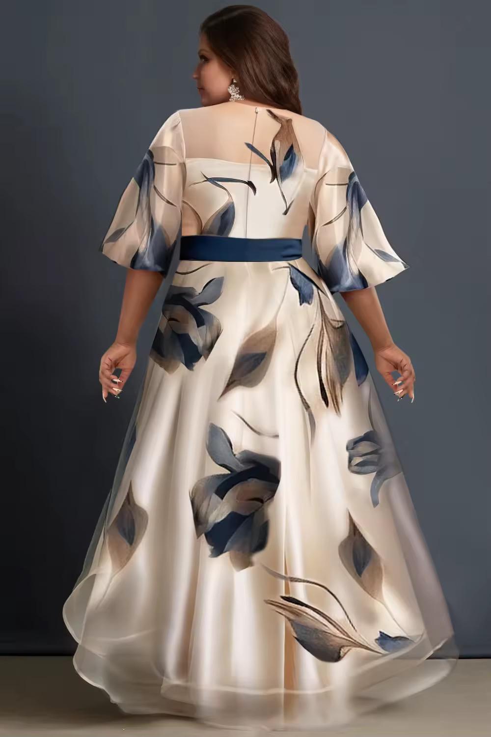 Lunara - Abito lungo in chiffon con stampa floreale fluida