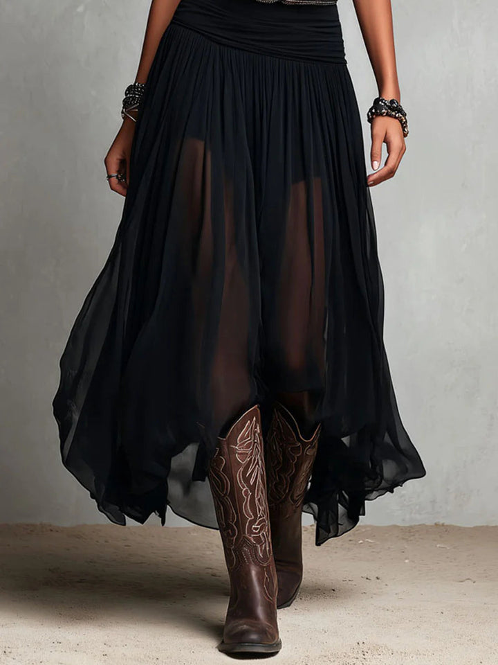 Odetta - Elegante Abito Lungo In Tulle Con Cintura