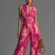 Lamai -  Elegante Tuta Con Scollo All'americana, Pieghe E Pantaloni a Gamba Larga